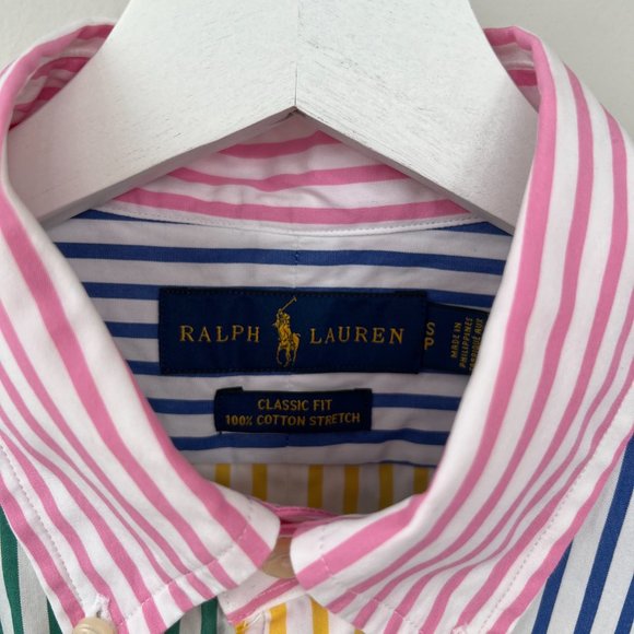 Ralph Lauren Men's shirt rainbow multicolor stripe size S classic fit - Picture 2 of 3